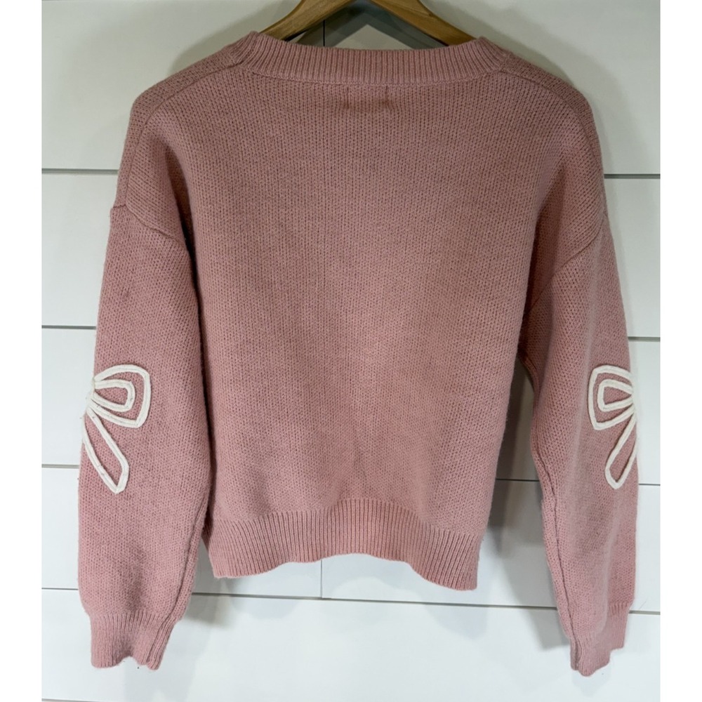 Luna & Ivy Women's Pink Sweater with White Bow Accents Size Small S - Picture 2 of 8